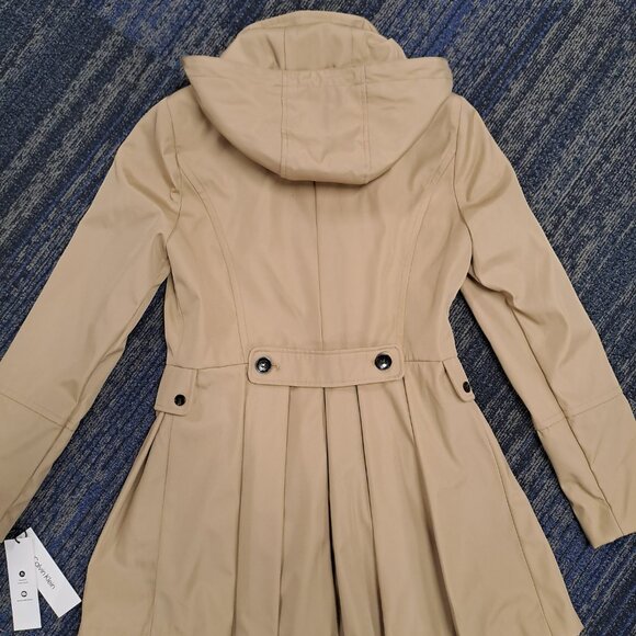 NEW CALVIN KLEIN Double-Breasted Skirted Raincoat with Removable Hood (medium) - Picture 5 of 10
